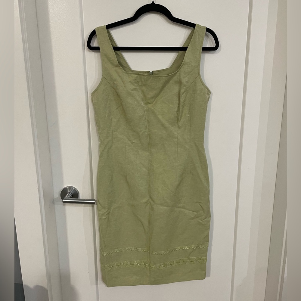 Joseph Ribkoff Light Green Sleeveless Shimmery Dress with Lace Detail Square 12